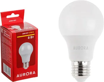 Лампа светодиодная A60 СТАНДАРТ 8Вт 230В E27 2700K AURORA