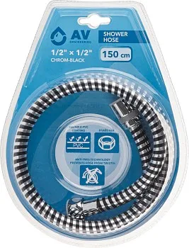 Шланг душевой, PVC, 1/2" г-г 150 см, хром-черн., AV Engineering