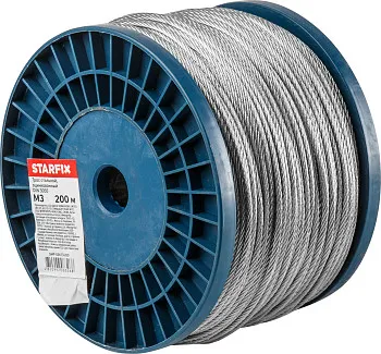 Трос стальной, оцинк. М3 DIN 3055 (бухта 200 м) STARFIX