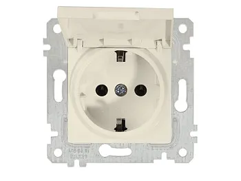 Розетка 1-ая (скрытая, без рамки, с/з, с крышкой) кремовая, RITA, MUTLUSAN