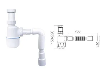 Сифон для умывальника без выпуска, гайка 32 мм, с гибкой трубой 1 1/4"- 40/50мм, AV Engineering