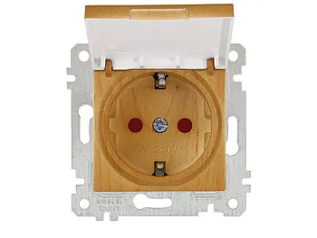 Розетка 1-ая (скрытая, без рамки, с/з, шторки, с крышкой) дуб, RITA, MUTLUSAN