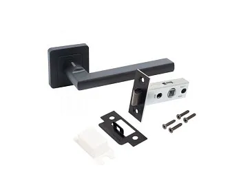 Комплект ручка и защелка АЛЛЮР АРТ "ВЕНСАН" BL+L45-8 BL (26150/S45) матовый черный