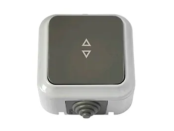 Выключатель 1 клав. проходной (открытый, 10А, брызг. защ.) серый, Пралеска Аква, BYLECTRICA