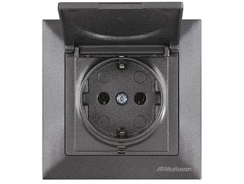 Розетка 1-ая (скрытая, с/з, с крышкой) дымчатая, DARIA, MUTLUSAN