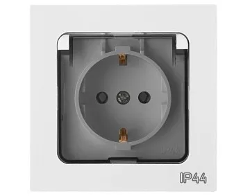 Розетка 1-ая с з/к крышкой прозрачн (скрытая, с/з, брызг. защ.) белая, Astrum, BYLECTRICA