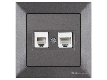 Розетка телефонная + компьютерная (RJ12+Cat5e, скрытая) дымчатая, DARIA, MUTLUSAN