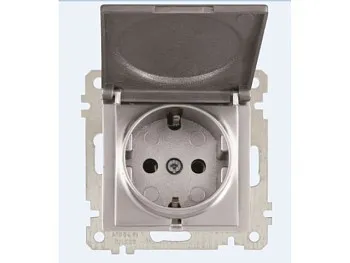 Розетка 1-ая (скрытая, без рамки, с/з, с крышкой) серебро, DARIA, MUTLUSAN