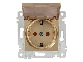 Розетка 1-ая (скрытая, без рамки, с/з, шторки,с крышкой) золото, RITA, MUTLUSAN