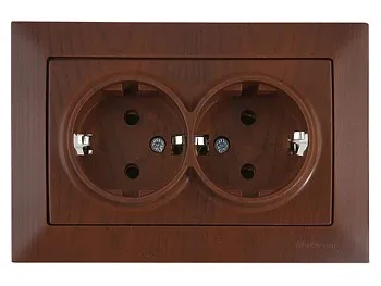 Розетка 2-ая (скрытая, с/з, керамика) орех, DARIA, MUTLUSAN