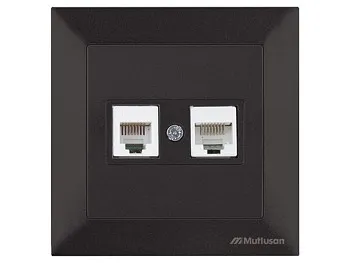 Розетка телефонная + компьютерная (RJ12+Cat5e, скрытая) черная, DARIA, MUTLUSAN