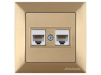 Розетка компьютерная 2xRJ45 (Cat5e, скрытая) золото, DARIA, MUTLUSAN