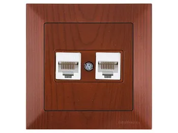 Розетка компьютерная 2xRJ45 (Cat5e, скрытая) вишня, DARIA, MUTLUSAN