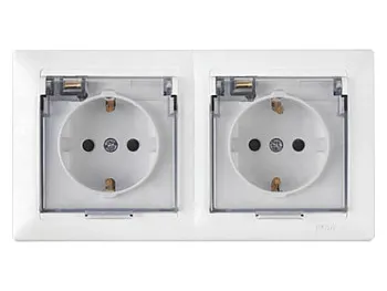 Розетка 2-ая (cкрытая, с/з, брызг. защ.) белая, Стиль, Bylectrica