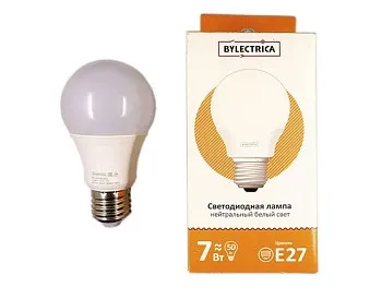 Лампа светодиодная A60 СТАНДАРТ 7 Вт 170-240В E27 4000К BYLECTRICA