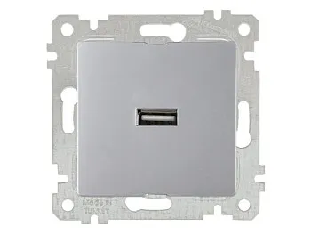 Розетка 1-ая USB (скрытая, без рамки) серебро, RITA, MUTLUSAN