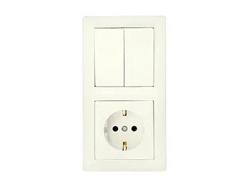 Блок выкл. 2 клав. + розетка (скрытая, с/з) бежевый, Стиль, Bylectrica
