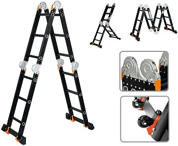 Лестница алюм. многофункц.4х3 ступ.(стрем.-175см,лестн.-355см) 12,3кг BLACK LINE STARTUL (ST9930-03)