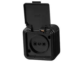 Розетка 1-ая (открытая, б/з, брызг. защ.) черная, Стандарт, Юпитер