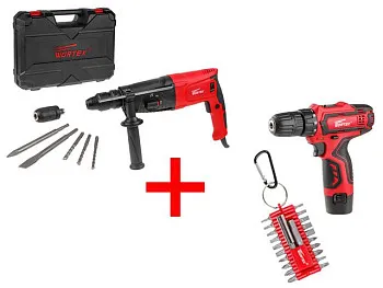 Перфоратор WORTEX RH 2629 в чем. + (2 зубила, 3 сверла) + АКЦИЯ!(шур. + биты)