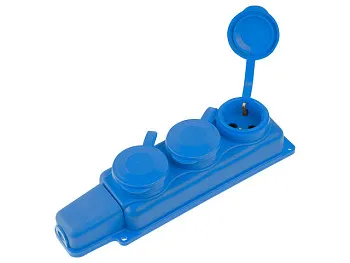 Розетка 3-ая переносная (с/з, 16А, 250В, брызг. защ.) каучук, синяя Юпитер