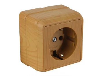 Розетка 1-ая (открытая, с/з) дуб, BRON, MUTLUSAN