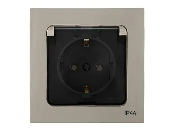 Розетка 1-ая с з/к крышкой прозрачн (скрытая, с/з, брызг. защ.) песочн, Astrum, BYLECTRICA