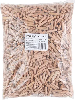 Шкант мебельный 6х30 мм деревянный (2000 шт в пакете) STARFIX