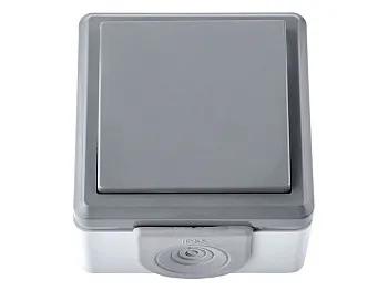 Выключатель 1 клав. (открытый, 10А, струезащ.) серый, Пралеска Аква, BYLECTRICA