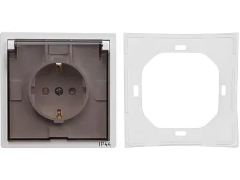 Розетка 1-ая с з/к крышкой прозрачн (скрытая, с/з, з/ш, брызг. защ.) белая, Carre, Bylectrica