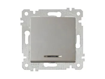 Выключатель 1-клав. (с подсветкой, скрытый, без рамки, винт. зажим) титан, RITA, MUTLUSAN