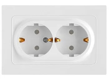 Розетка 2-ая (скрытая, с/з, со шторками) белая, Astrum, BYLECTRICA