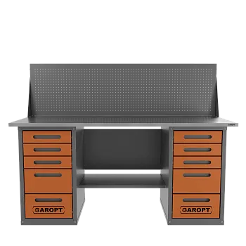 Верстак двухтумбовый 5 ящиков /5 ящиков с экраном Garopt оранжевый 1800*700