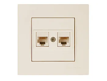 Розетка компьютерная 2xRJ45 (Cat5e, скрытая) кремовая, RITA, MUTLUSAN