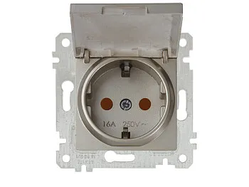 Розетка 1-ая (скрытая, без рамки, с/з, шторки, с крышкой) титан, RITA, MUTLUSAN