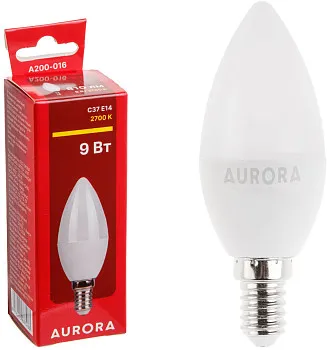 Лампа светодиодная C37 СВЕЧА 9Вт 230В E14 2700K AURORA