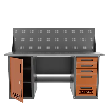 Верстак двухтумбовый дверь/5 ящиков с экраном Garopt оранжевый 1800*700