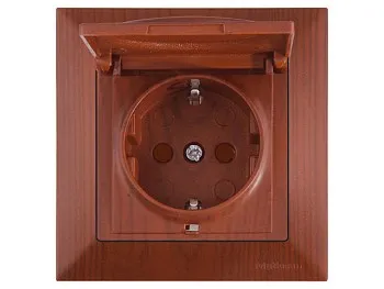 Розетка 1-ая (скрытая, с/з, шторки,с крышкой) вишня, DARIA, MUTLUSAN