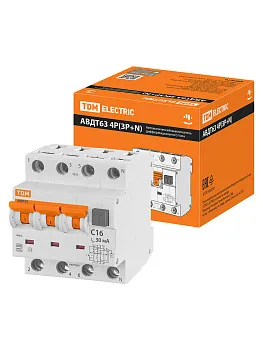 Выключатель дифференциальный автоматич. АВДТ-63/4P C16 30мА тип А TDM
