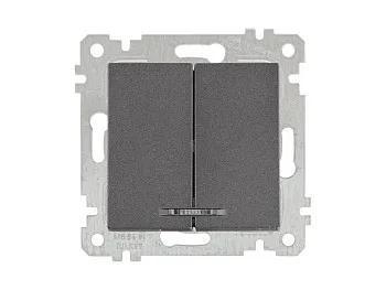 Выключатель 2-клав. (с подсветкой, скрытый, без рамки, винт. зажим) дымчатый, RITA, MUTLUSAN