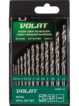 Набор сверл по мет. 13шт 1.5-6.5мм HSS ВОЛАТ
