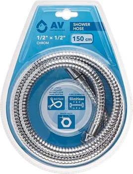 Шланг душевой SUS/EPDM, 1/2" г-г 150 см, хром, anti-twist, AV Engineering
