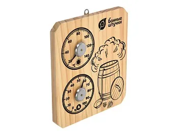 Термометр с гигрометром Банная станция "Пар и жар" для бани и сауны, 15х17х2,5 см, "Банные штучки"