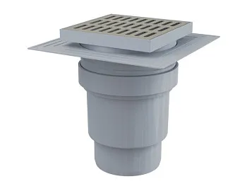 Сливной трап 150х150/110, подводка – прямая, решетка – нержавеющая сталь, воротник – 2-х уровневая
