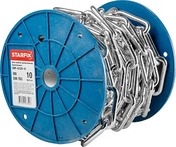 Цепь сварная длиннозвенная, оцинк. М8 DIN 763 (бухта 10 м) STARFIX