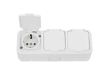 Розетка 3-ая (открытая, с/з, брызг. защ.) белая, Пралеска Аква, Bylectrica