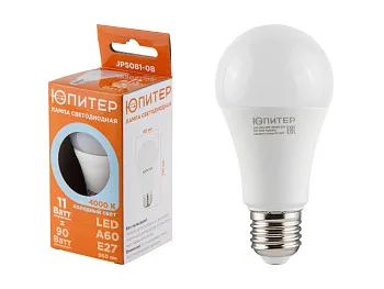 Лампа светодиодная A60 СТАНДАРТ 11 Вт 170-240В E27 4000К ЮПИТЕР
