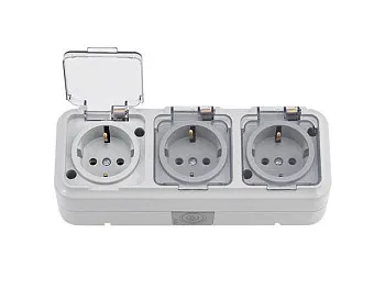 Розетка 3-ая (открытая, с/з, брызг. защ.) серая, Пралеска Аква, Bylectrica