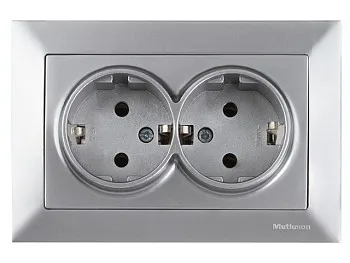 Розетка 2-ая (скрытая, с/з) серебро, DARIA, MUTLUSAN