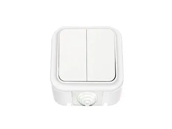 Выключатель 2 клав. (открытый, 6А, брызг. защ.) белый, Пралеска Аква, Bylectrica